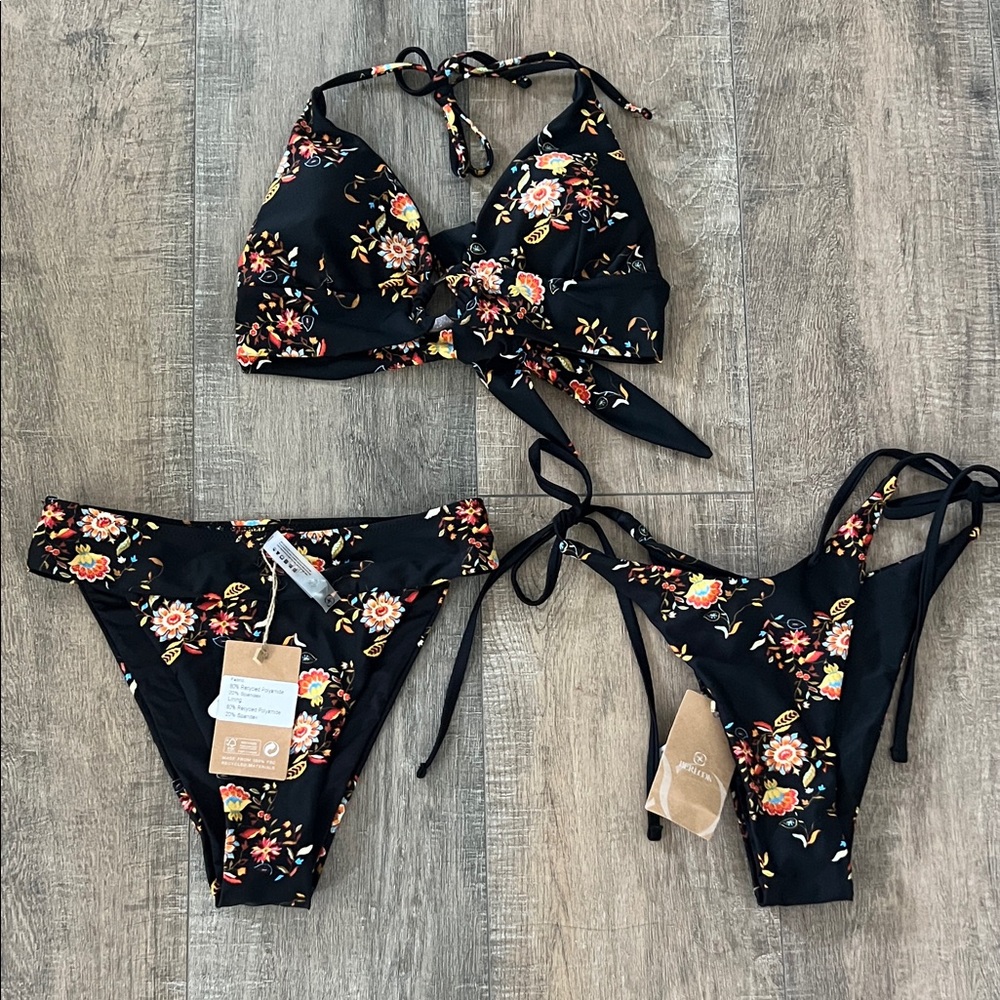 Berlook sexy Floral Black Bikini Set